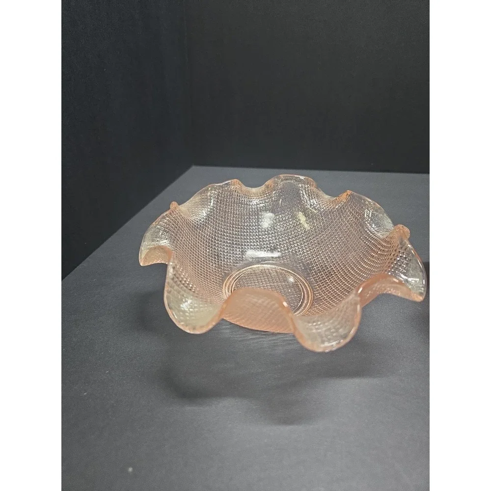 Vintage Colony Waffle Glass Nesting Bowls Set of 3 Pink Amber Purple Ruffled
